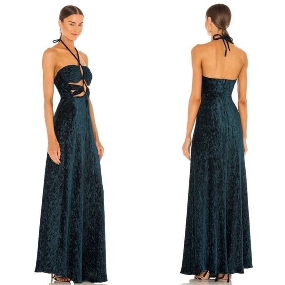 NWT PATBO Textured Velvet Lace-up Maxi Dress Prussian Green - Picture 3 of 17